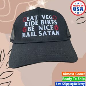 Blacklodgepress Merch Store Eat Veg Ride Bikes Be Nice Hail Satan Trucker Cap